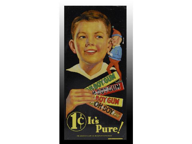 Appraisal: Oh Boy Gum Tin Litho Sign Description s Few shallow