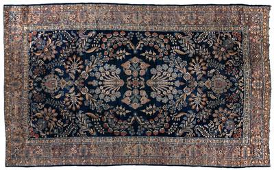 Appraisal: Khorasan rug repeating floral and vine designs on dark blue