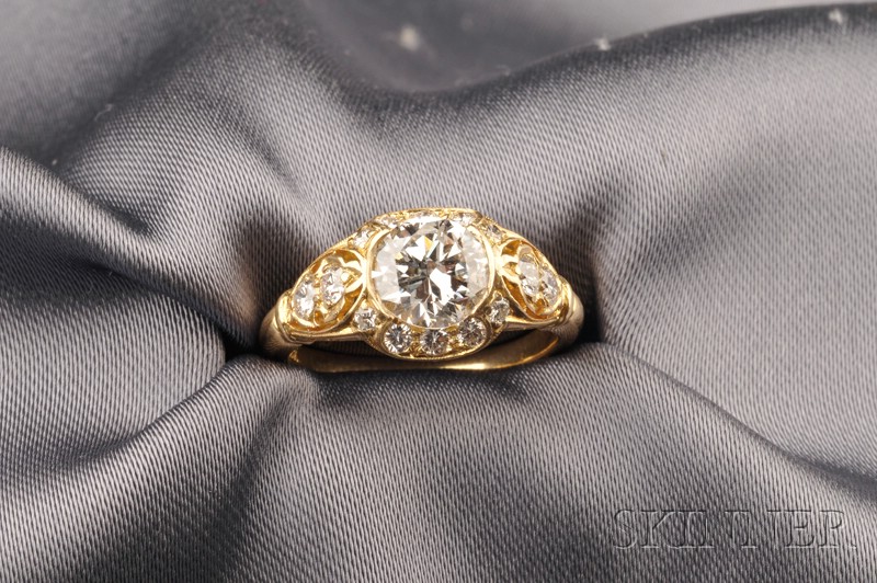 Appraisal: kt Gold and Diamond Solitaire set with an old European-cut