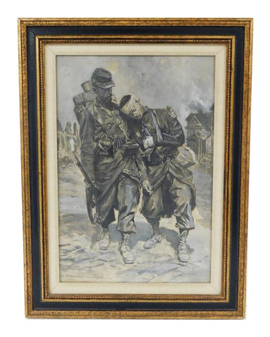 Appraisal: Gouache on paper of two WWI soldiers one injured and