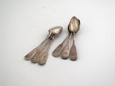 Appraisal: A set of six interesting Scottish provincial fiddle teaspoons initialled