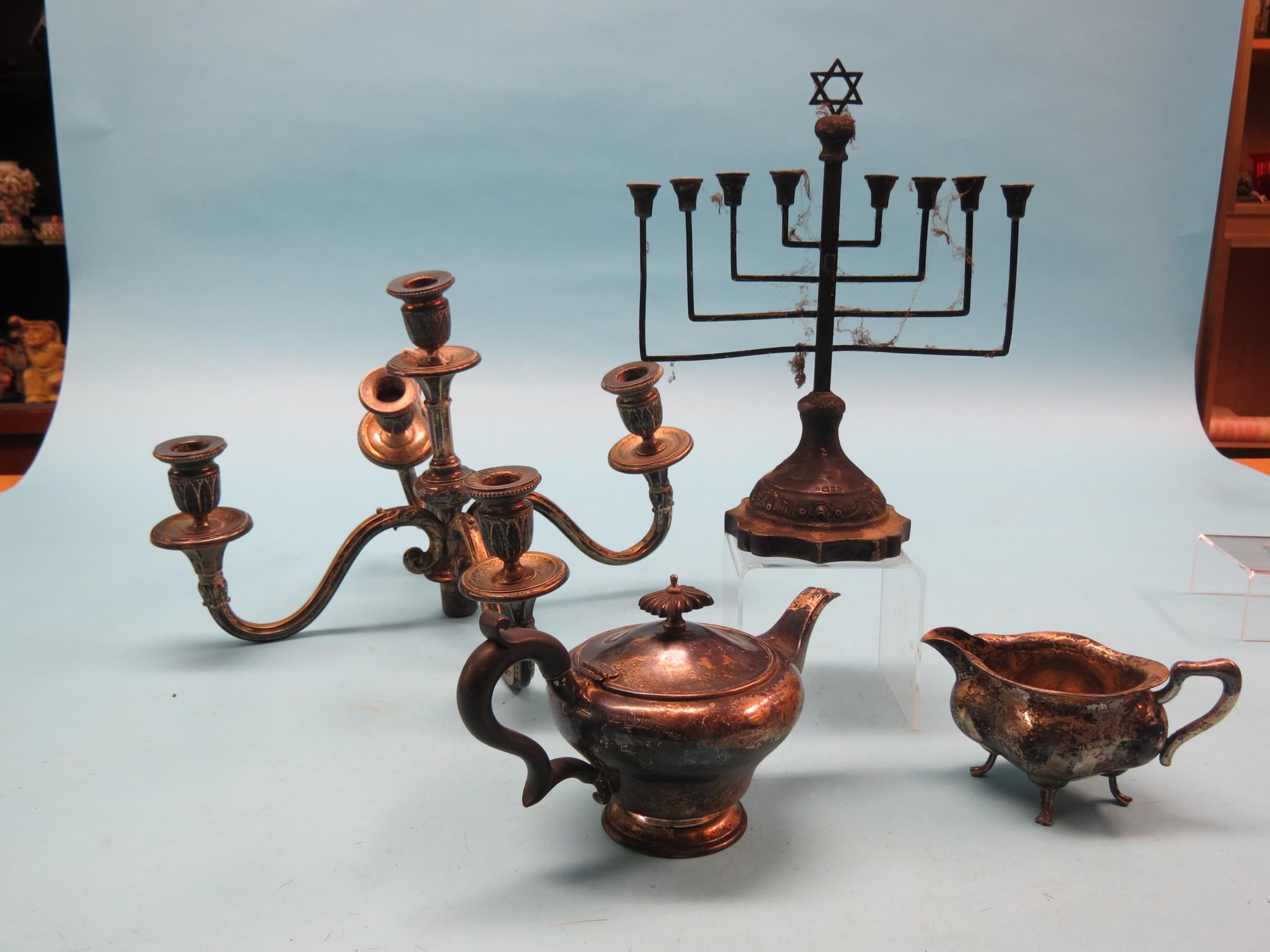 Appraisal: A Jewish silver candelabrum Hanukkiyah eight sconces London in -