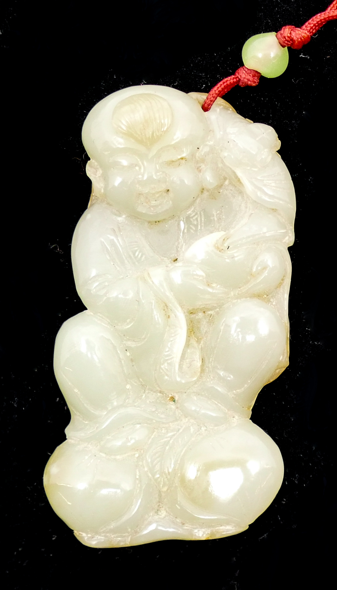 Appraisal: Chinese Jade Boy with Monkey Carved Pendant ''