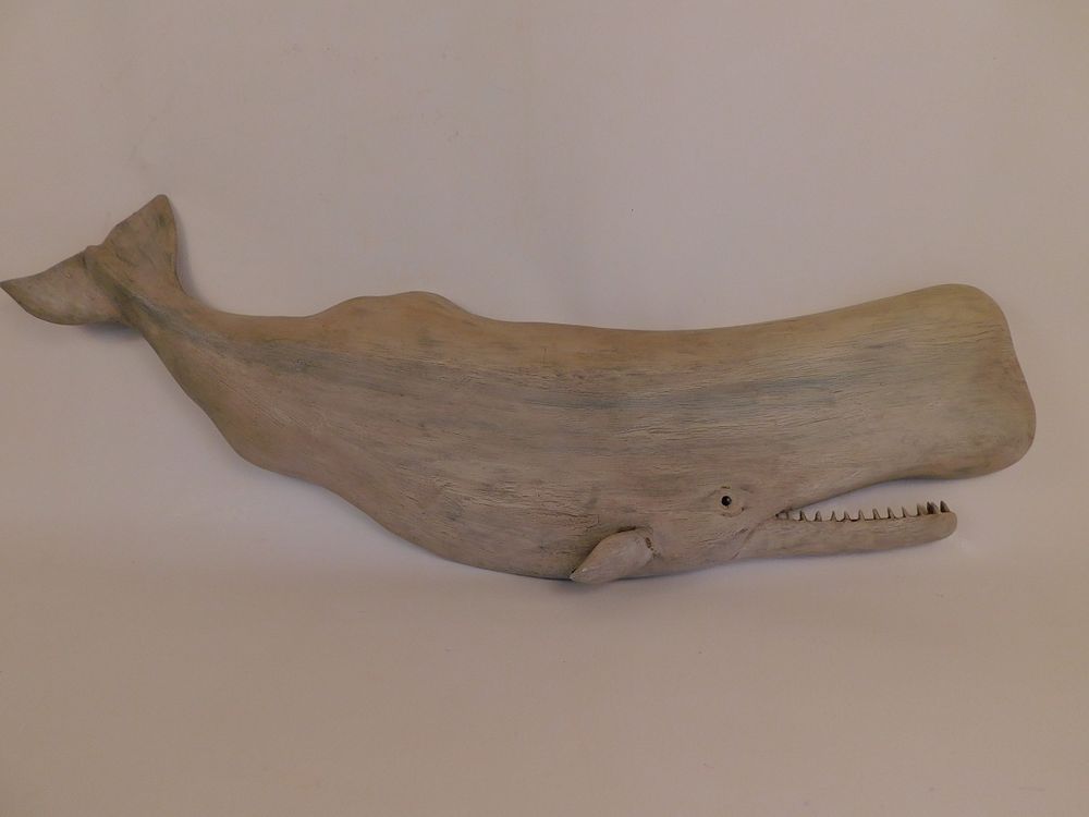 Appraisal: BECKENHAUPT CARVED WOOD WHALE White carved and painted wood whale