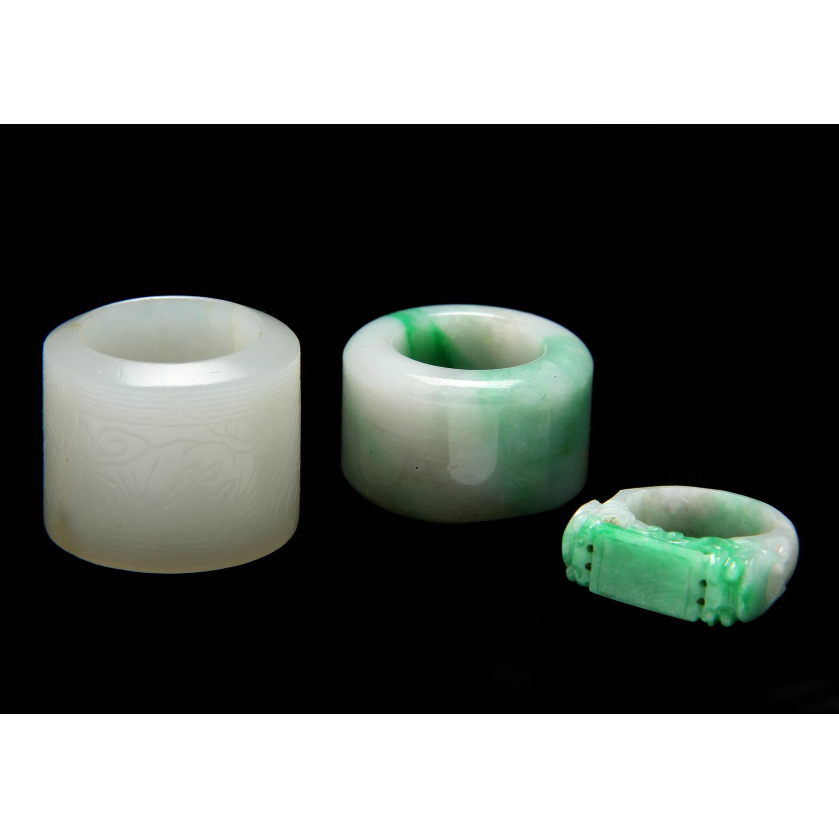 Appraisal: Group of Three Chinese Jade Rings a Qianlong white nephrite