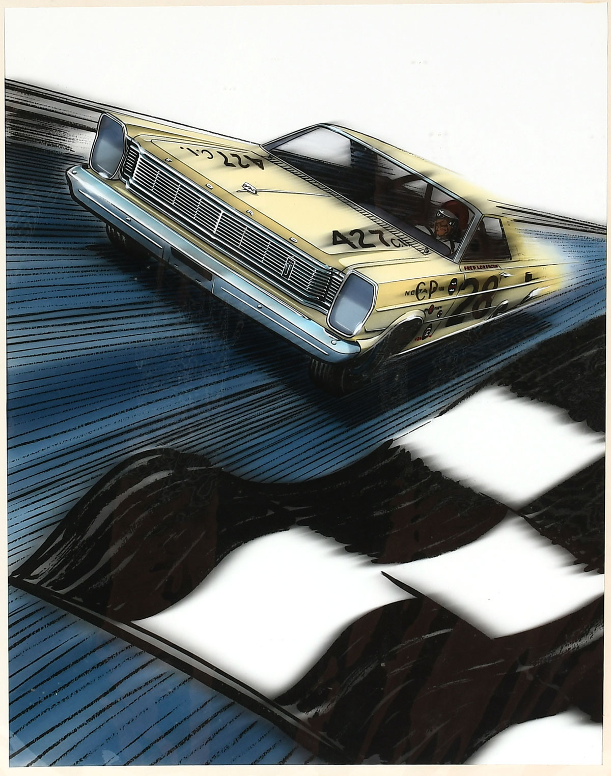 Appraisal: MIXED MEDIA ILLUSTRATION ARTWORK FRED LORENZEN RACING FORD Sight size