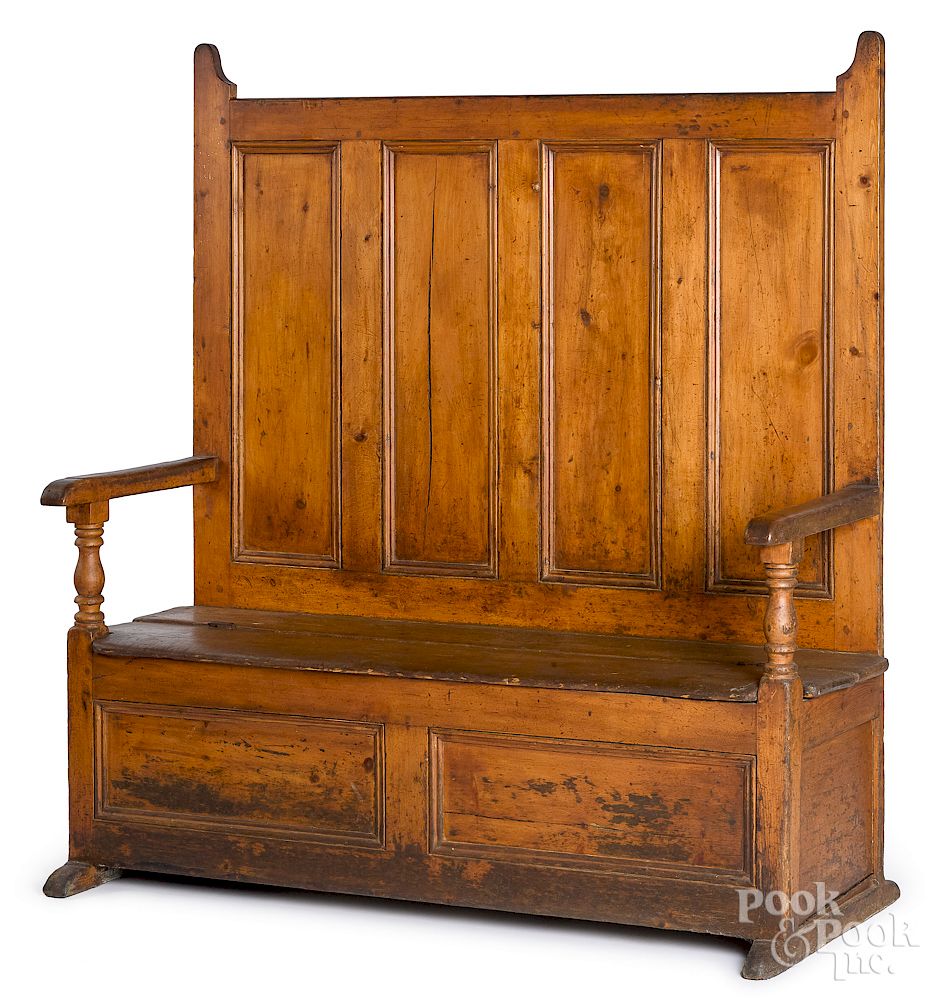 Appraisal: Pine settle Pine settle mid th c with paneled back