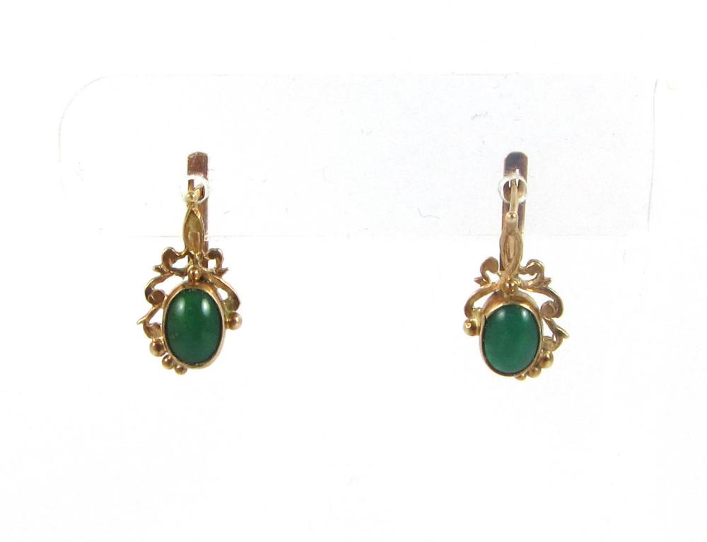 Appraisal: PAIR OF GREEN TURQUOISE AND YELLOW GOLD EARRINGS each k