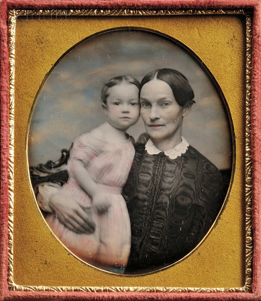 Appraisal: American School th Century Hand-tinted Sixth-plate Daguerreotype of a Mother