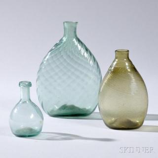 Appraisal: Two Blown Glass Flasks and a Bottle America early th