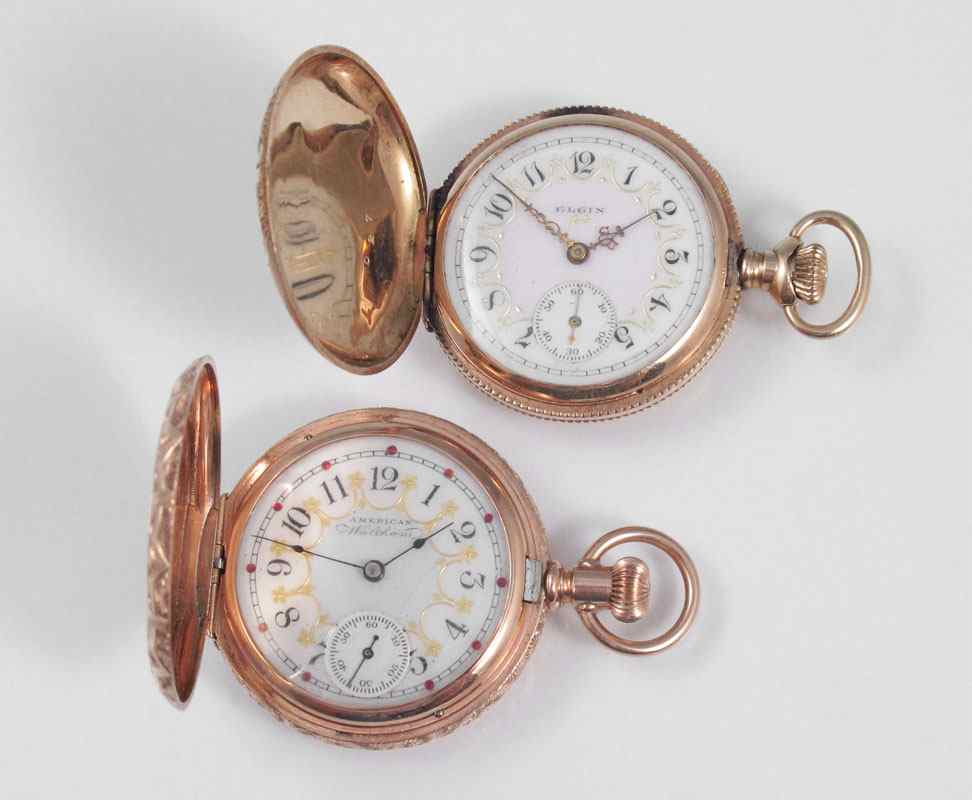 Appraisal: TWO K GOLD HUNTERS CASE POCKET WATCHES CA Elgin -