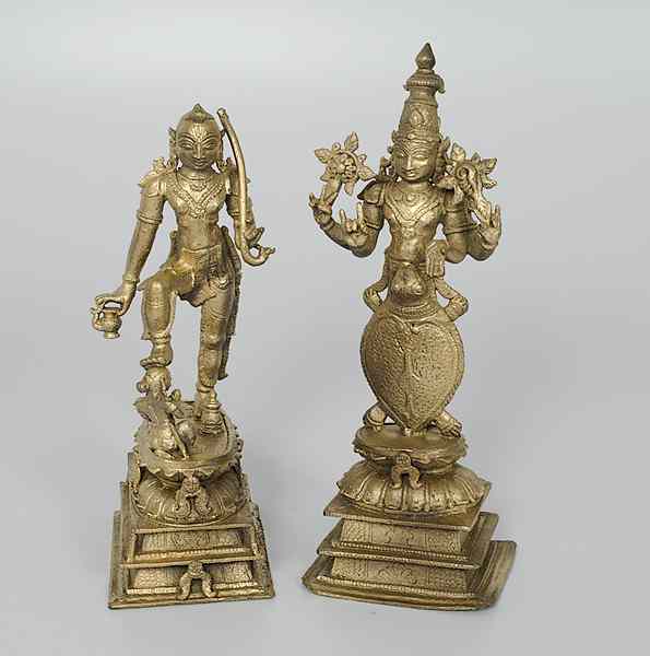 Appraisal: Gilt Metal Lakshmi and Parvati Figures th century Two gilt