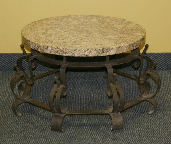 Appraisal: French wrought iron table stand base granite top circular design