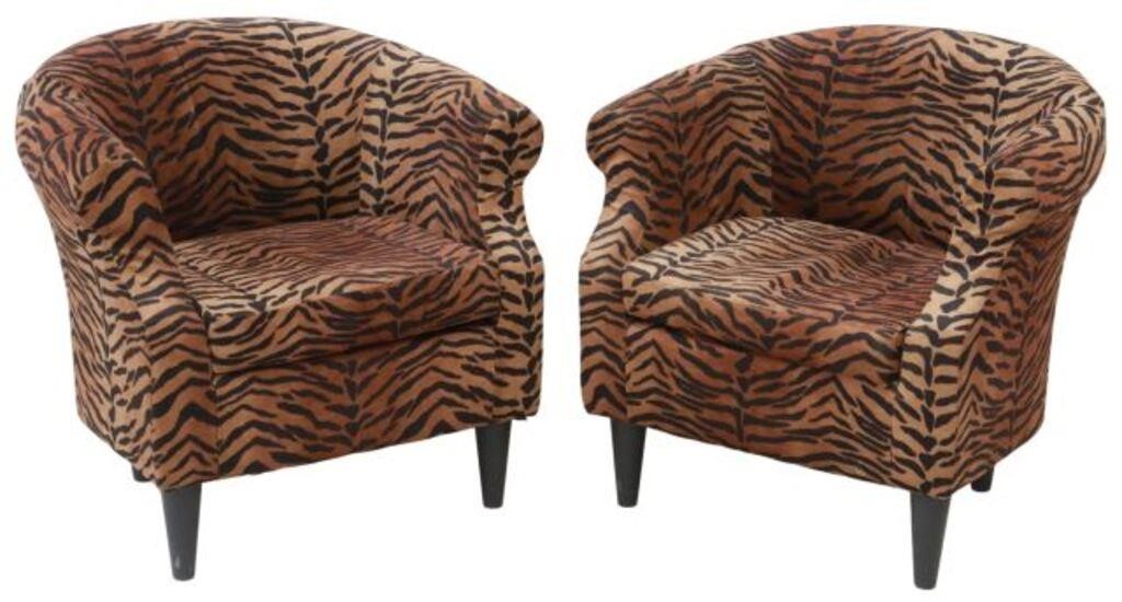 Appraisal: lot of Contemporary armchairs st c tiger hide print upholstery