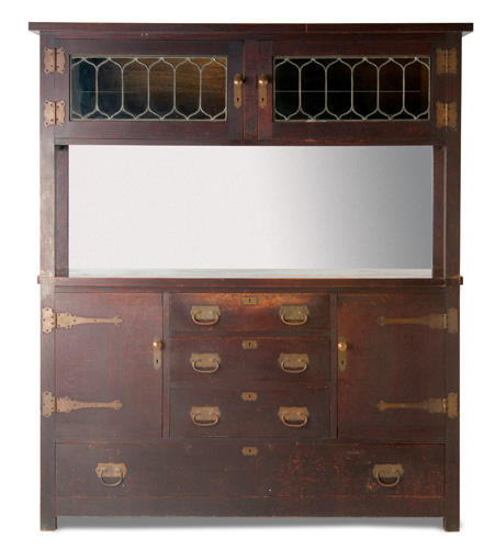 Appraisal: ROYCROFT Important sideboard with leaded-glass cabinet doors over a mirrored