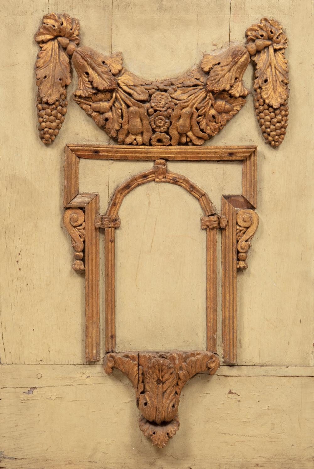 Appraisal: Painted Wood Wall Panel th c with applied giltwood niche