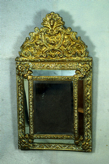 Appraisal: Embossed brass Continental courting mirror h w Estimate -