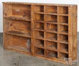 Appraisal: Primitive pine country store cupboard top with cubby holes and