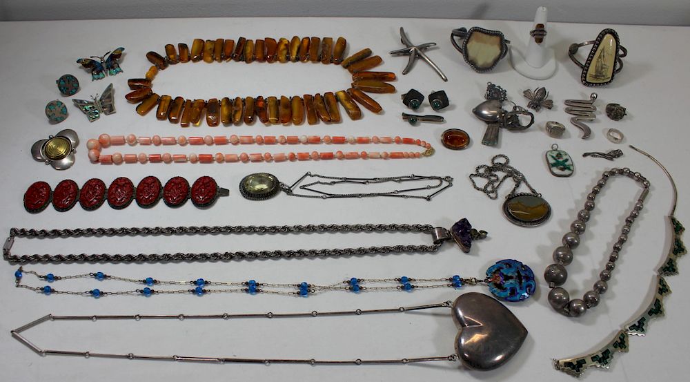 Appraisal: JEWELRY Assorted Jewelry Inc Silver Includes a sterling and carved