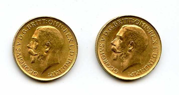 Appraisal: South Africa George V Sovereigns -SA KM- Some hazy patina