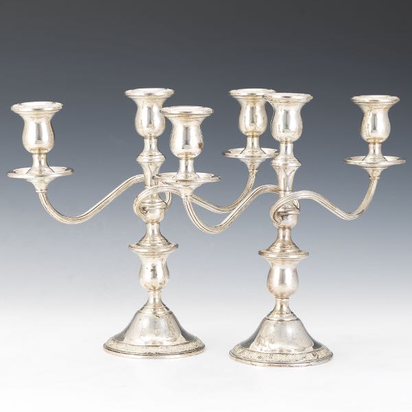 Appraisal: PAIR OF PRELUDE INTERNATIONAL STERLING INTERCHANGEABLE CANDELABRA x With curvilinear