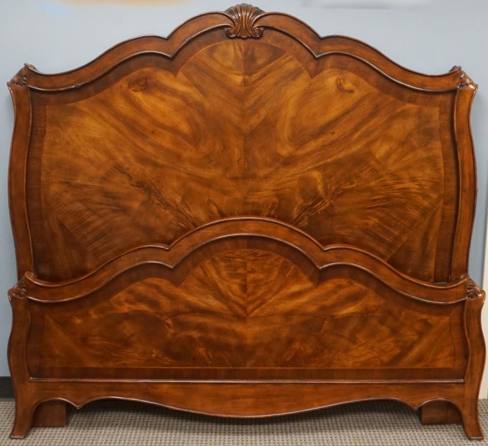 Appraisal: CHIPPENDALE STYLE MAHOGANY AND BURLWOOD QUEEN BEDSTEAD X IN X