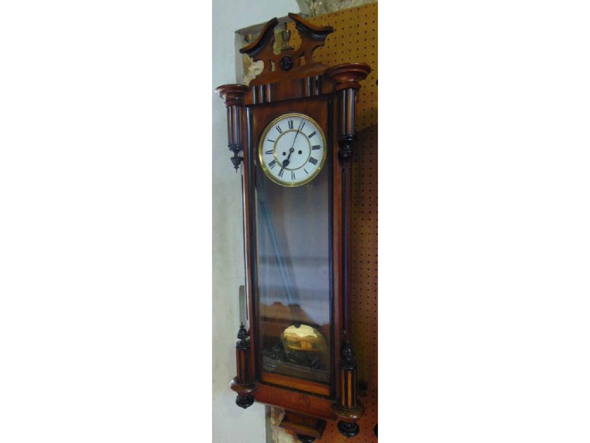 Appraisal: A th century walnut Vienna regulator wall clock the case