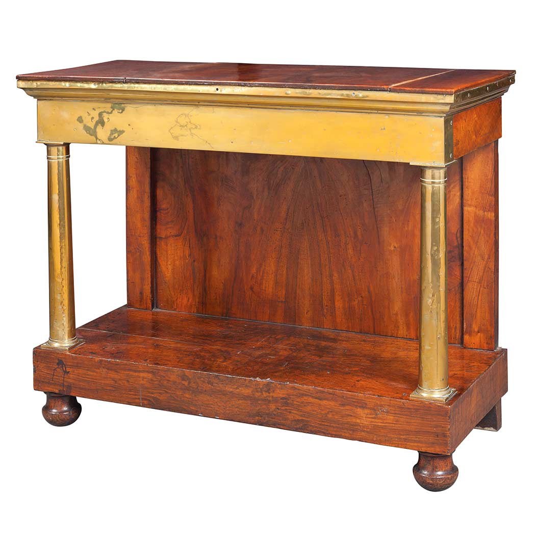 Appraisal: Continental Neoclassical Brass Bound Walnut Console First quarter of the