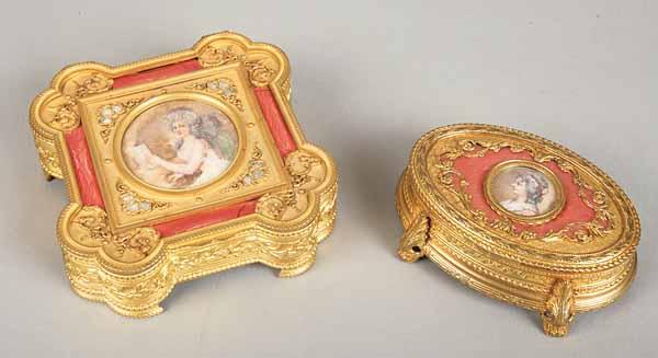 Appraisal: Two French Painted Ivory and Gilt Metal Boxes in the