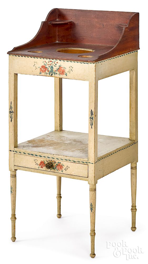 Appraisal: Delicate New England Sheraton washstand Delicate New England Sheraton painted