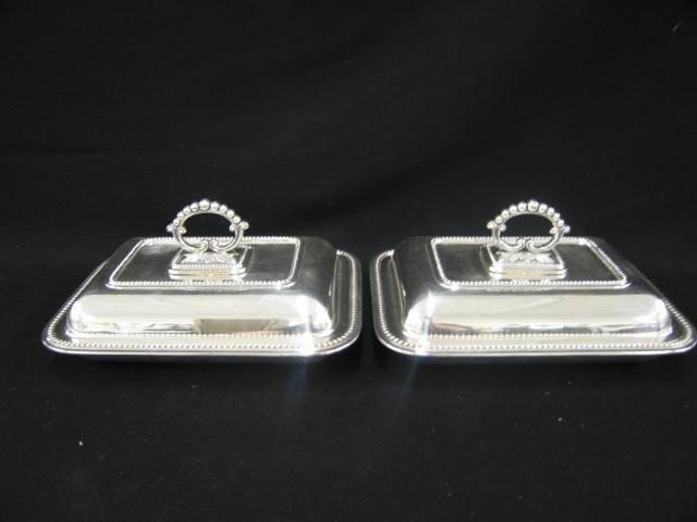 Appraisal: Pair of English Silverplate Covered Entree Dishes beaded trim lid