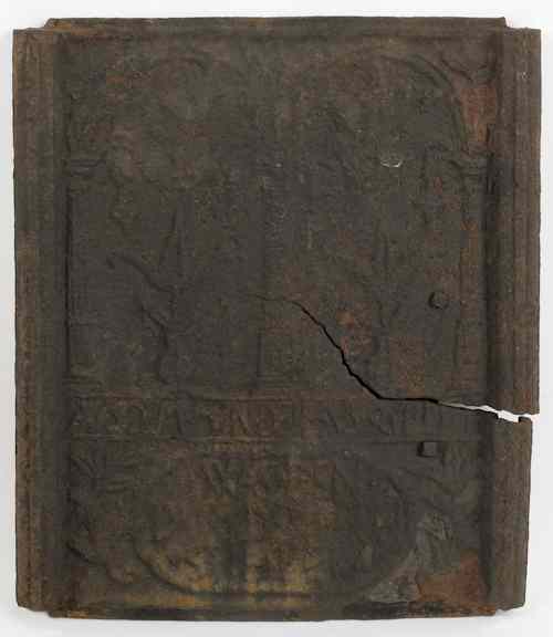 Appraisal: Cast iron stove plate Judge Not of x For a