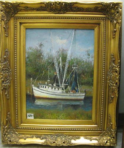 Appraisal: CONTINENTAL SCHOOL th century Oil on canvas Fishing boat with