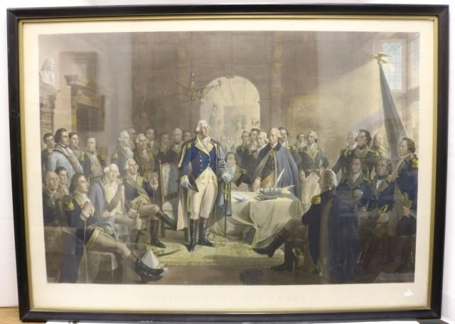 Appraisal: FRAMED COLORED LATE TH C ENGRAVING TITLED WASHINGTON AND HIS