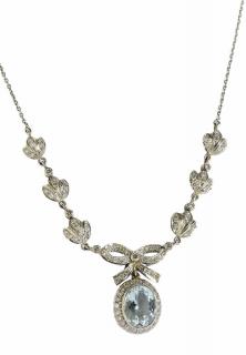 Appraisal: kt Aquamarine and Diamond Necklace vintage style with bow design