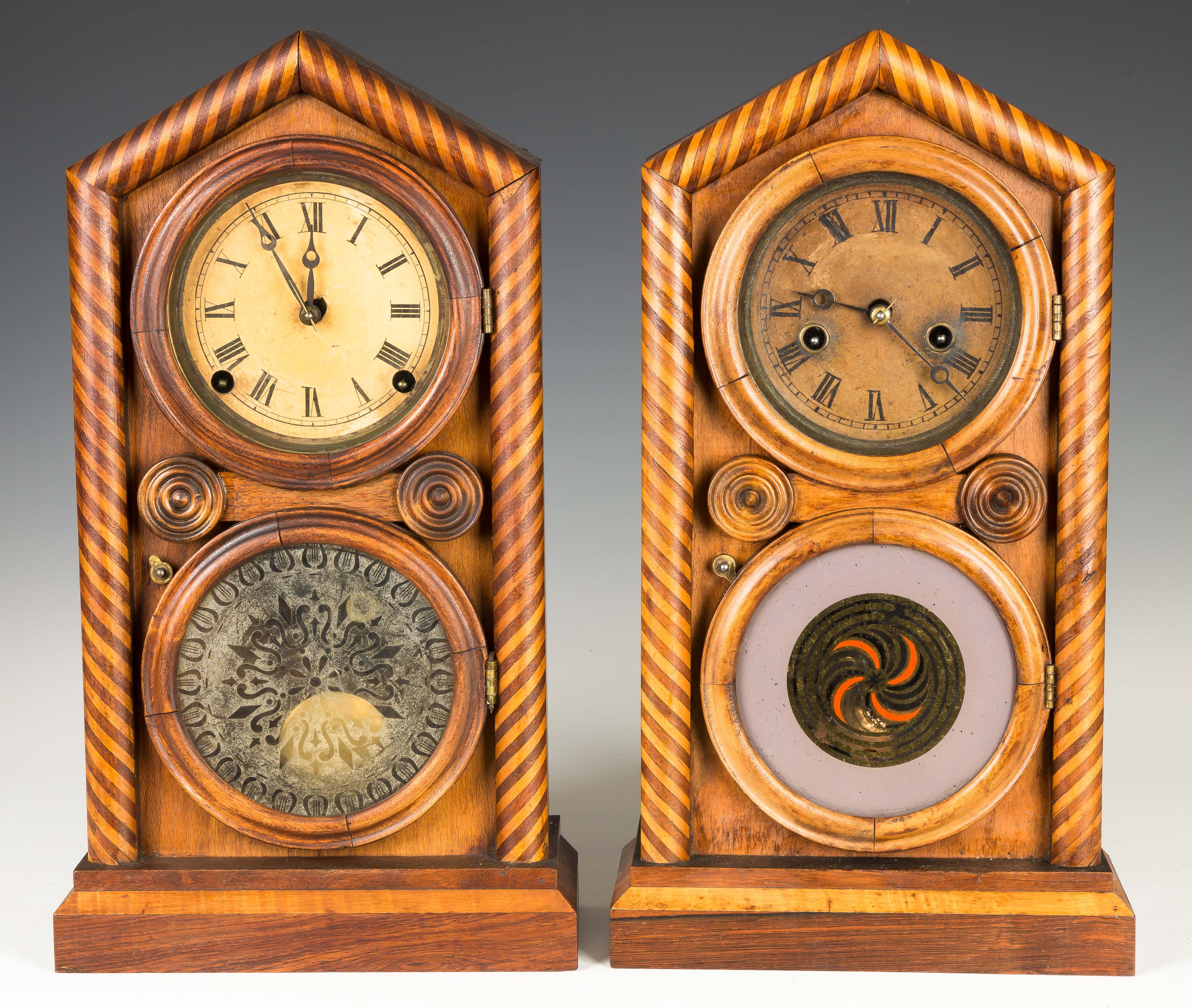 Appraisal: Two E Ingraham Co Doric Model Shelf Clocks Rosewood and