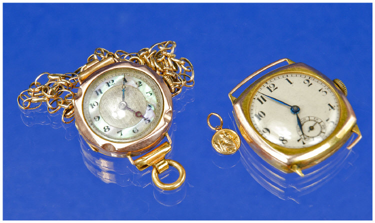 Appraisal: Two Scrap Ladies Watch Heads Chain