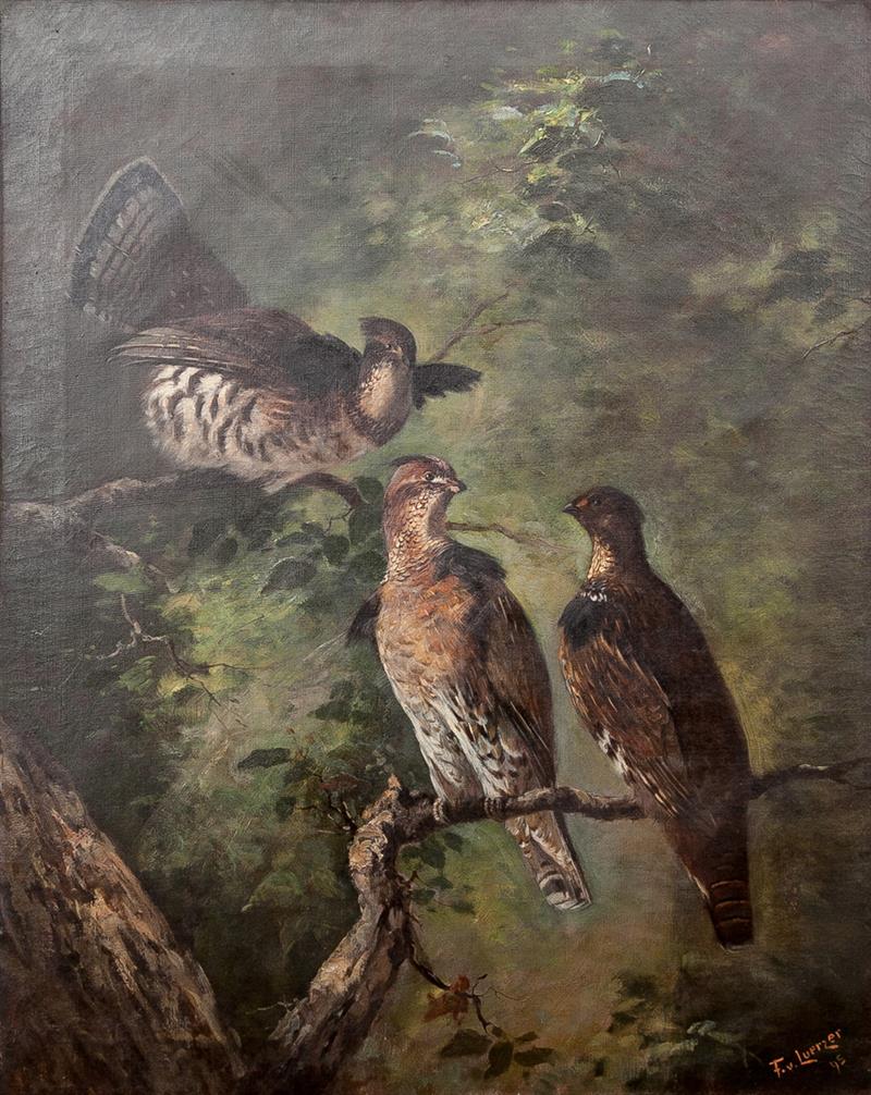 Appraisal: Frederick Von Luerzer - Birds Oil on canvas signed 'F