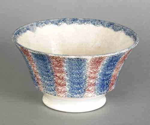 Appraisal: Red and blue rainbow spatter waste bowl th c with