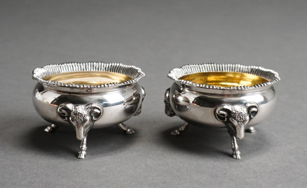 Appraisal: Two Gorham Partial Gilt Coin Silver Rams' Head Salt Cellars