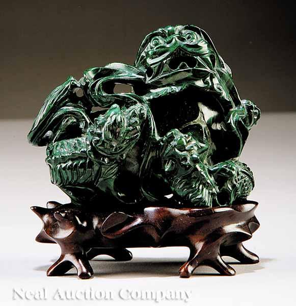 Appraisal: A Chinese Carved Malachite Figural Group of a Foo Lion