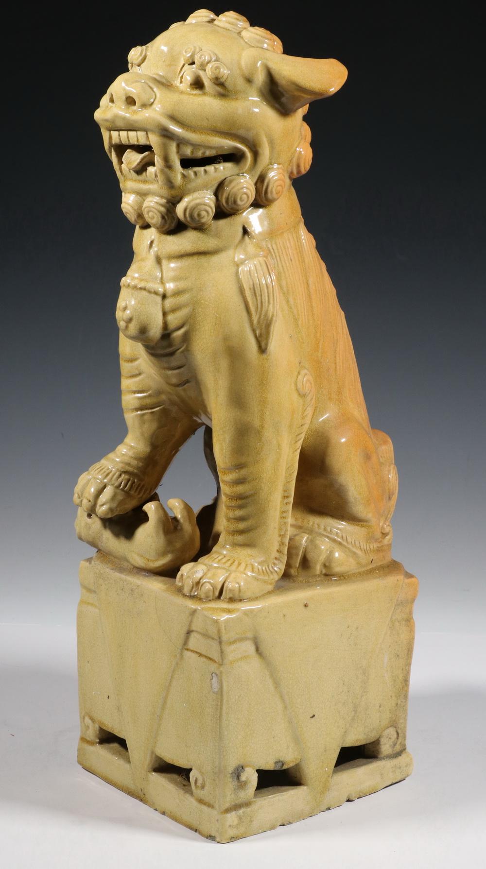 Appraisal: CHINESE POTTERY FOO DOG White Clay Right Hand Seated Foo