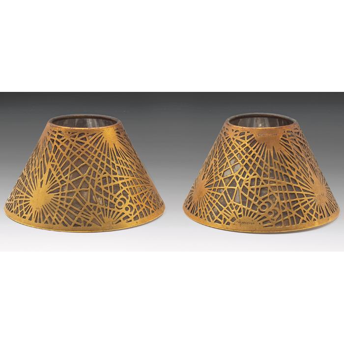 Appraisal: Tiffany Studios shades pair bronze in thePine Needle pattern original