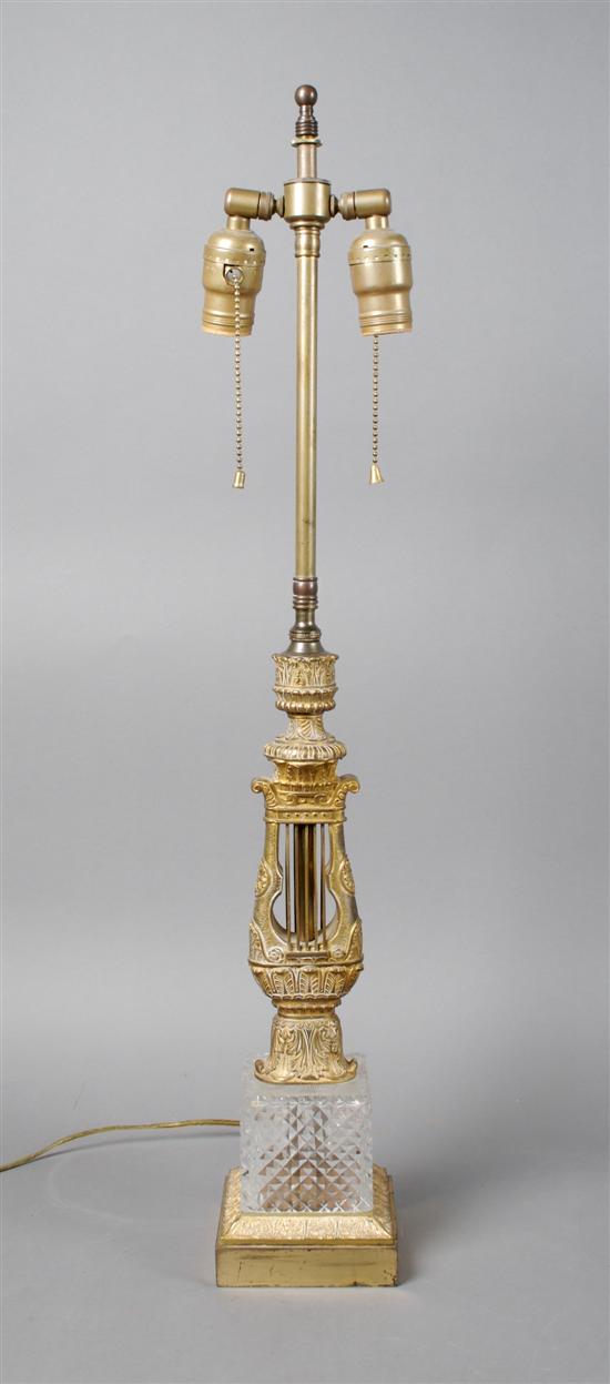 Appraisal: A Gilt-Metal and Cut Glass Table Lamp Height overall inches