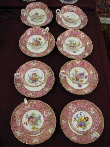 Appraisal: Set of Handpainted English Porcelain Cups Saucers fine floral bouquets