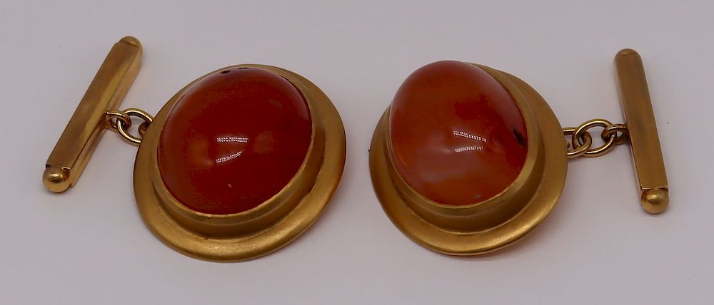 Appraisal: JEWELRY Pair of kt Gold and Carnelian Cufflinks Includes a