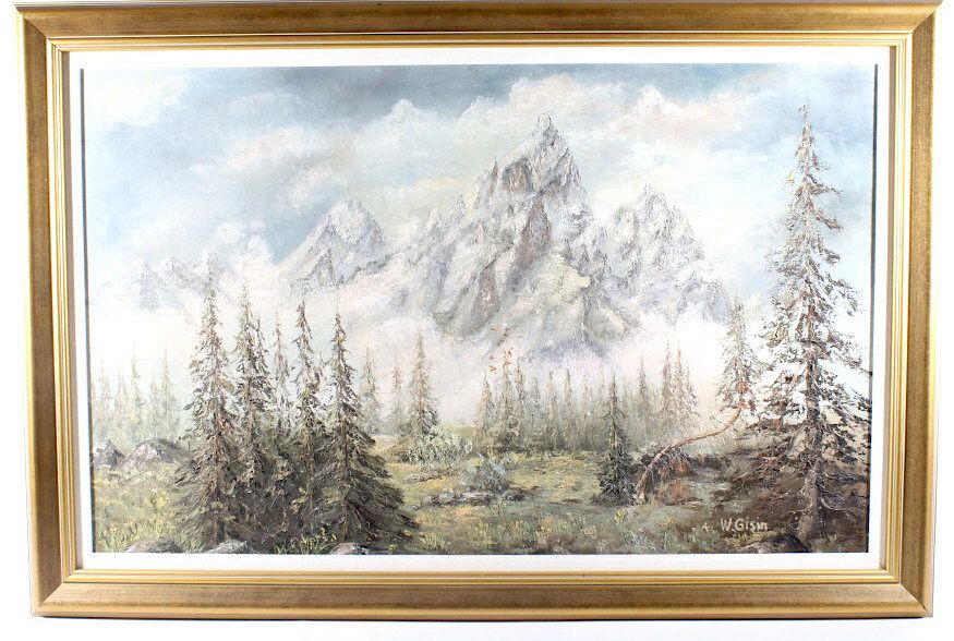 Appraisal: Original W Gisin Teton Mountains Oil Painting Offered in this