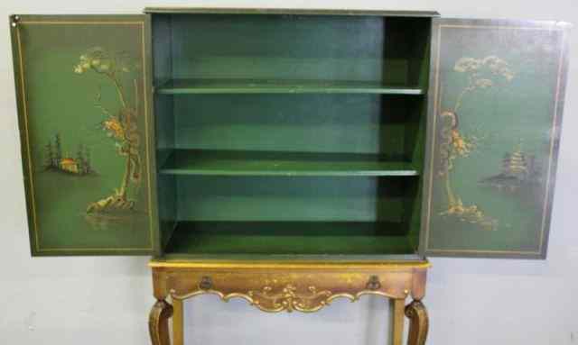 Appraisal: Vintage Painted Chinoiserie Cabinet On gilded base Two doors with