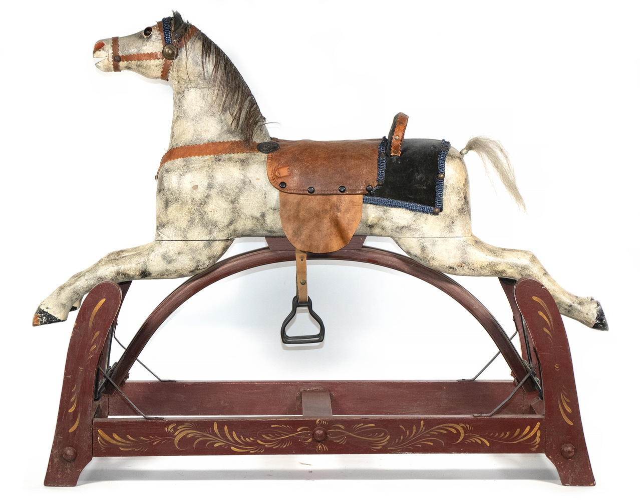 Appraisal: VICTORIAN SUSPENDED GLIDER TOY HORSE Carved and painted wood dapple