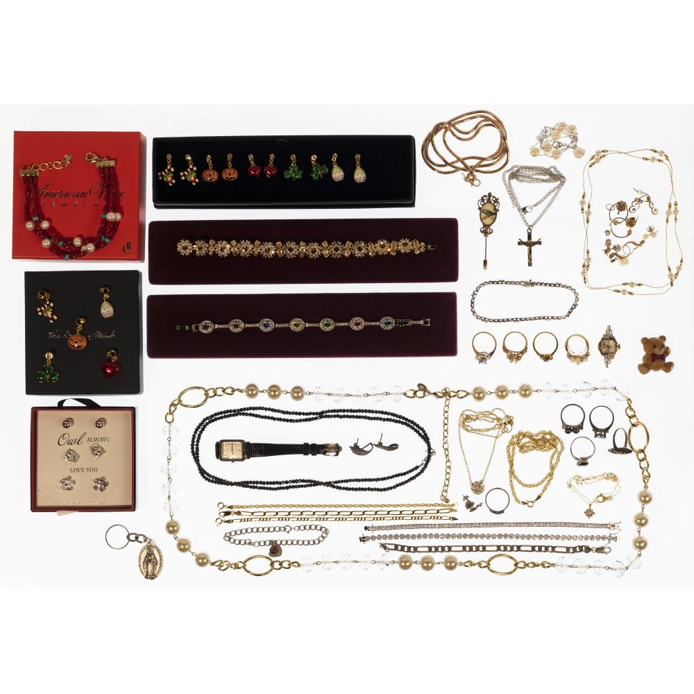 Appraisal: STERLING SILVER AND COSTUME JEWELRY ASSORTMENTIncluding necklaces bracelets rings pairs